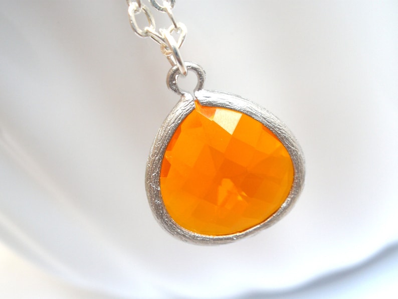 Orange Necklace, Silver Orange, Sterling Silver Necklace, Tangerine, Opal, Glass Necklace, Weddings, Bridesmaid Necklace, Bridesmaid Gifts image 1