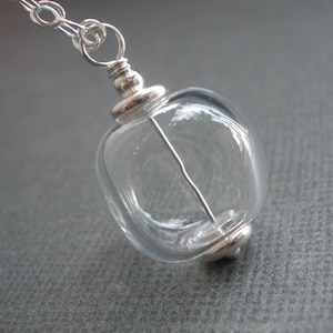 Glass Necklace, hand Blown Necklace, Hollow Lampwork Necklace, Glass Pendant, Transparent, White, Sterling Silver Necklace, Friend Gift
