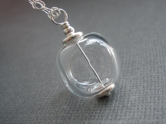Glass Necklace, hand Blown Necklace, Hollow Lampwork Necklace, Glass Pendant, Transparent, White, Sterling Silver Necklace, Friend Gift