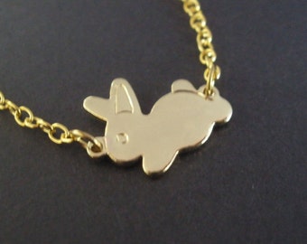 Gold Rabbit Necklace, Rabbit Pendant, Bunny Necklace, Gold Bunny, Gold Rabbit, Bunny Pendant, Small Bunny, Animal Jewelry, Friend Gift