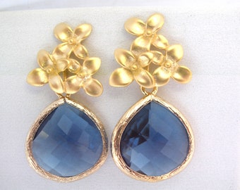 Boucles d’oreilles bleues, boucles d’oreilles en verre, boucles d’oreilles en fleurs, bleu Montana, boucles d’oreilles en or, boucles d’oreilles de demoiselle d’honneur, bijoux brio Boucles d’oreilles, cadeaux de demoiselle d’honneur