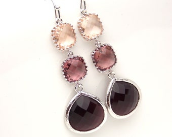 Pruim oorbellen, Bordeaux, Perzik, Champagne, Blush, Zilver, Bruidsmeisje Sieraden, Bruidsmeisje Oorbellen, Bruids sieraden, Bruidsmeisje Geschenken, Kastanjebruin