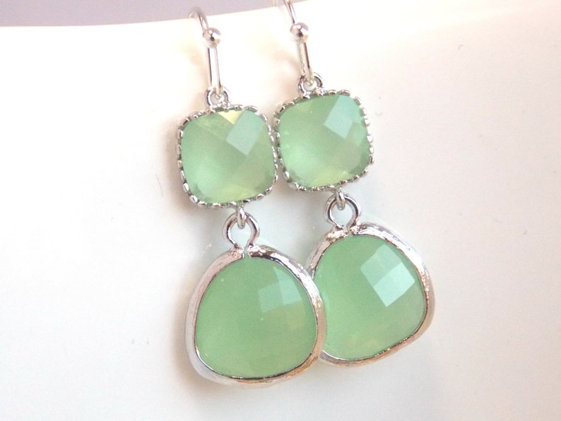 Green Earrings, Peridot Earrings, Apple Green Earrings, Silver Light Green Mint, Wedding Jewelry, Bridesmaid Earrings, Bridesmaid Gift image 1