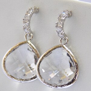 Crystal Earrings, Glass Earrings, Clear, Cubic Zirconia, Silver, Bride Jewelry, Bridesmaid Earrings, Bridal Earrings, Bridesmaid Gifts