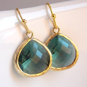 Teal Earrings, Gold Teal Earrings, Teal Jewelry, Teal Wedding, Drop, Dangle, Bridesmaid Earrings, Bridesmaid Jewelry, Bridesmaid Gift
