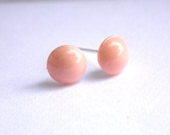 Coral Earrings, Stud Earrings, Peach Earrings, Pearl Earrings, Post Earrings, Swarovski, Silver, Bridesmaid Gifts, Bridesmaid Earring, Gift