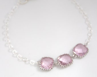 Pink Bracelet, Sterling Silver Bracelet, Glass, Light Pink, Soft Pink, Wedding Jewelry, Bridesmaids Bracelet, Bridesmaid Gifts, Friend Gift