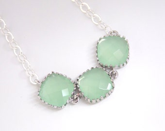 Mint Necklace, Silver Green Necklace, Bridesmaid Jewelry, Bridesmaid Necklace, Sterling Silver, Weddings, Bridal Jewelry, Bridesmaid Gifts