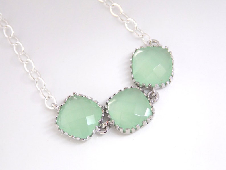 Mint Necklace, Silver Green Necklace, Bridesmaid Jewelry, Bridesmaid Necklace, Sterling Silver, Weddings, Bridal Jewelry, Bridesmaid Gifts image 1