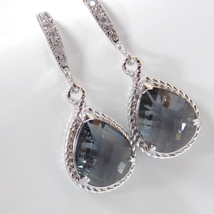 Hochzeit Ohrringe Grau, Zirkonia, Silber, Anthrazit, Hochzeit, baumeln, Brautjungfer Ohrringe, Brautjungfer Geschenke Brautjungfer, Hochzeit Schmuck