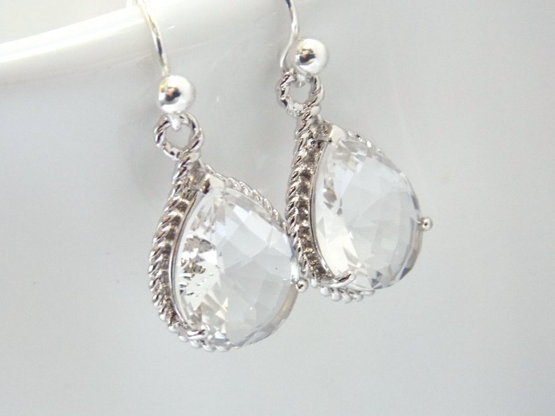 Clear Earrings, Crystal Earrings, Glass, Silver, Wedding Jewelry, Bride Earrings, Bridesmaid Earrings, Bridal Earrings, Bridesmaid Gifts image 3