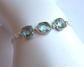 Light Green Bracelet, Aqua Bracelet, Glass Bracelet, Erinite Sterling Silver, Wedding Jewelry, Bridal, Bridesmaids Bracelet, Bridesmaid Gift