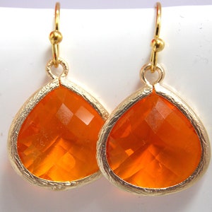 Orange Earrings, Gold Earrings, Gold Orange Earrings, Tangerine Earrings, Bridesmaid Earrings, Bridal Earrings Jewelry, Bridesmaid Gift