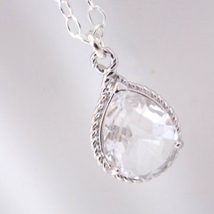 Clear Necklace, Glass Necklace, Sterling Silver, Crystal Necklace, Wedding Jewelry, Bridesmaid Necklace, Bridal Necklace, Bridesmaid Gifts