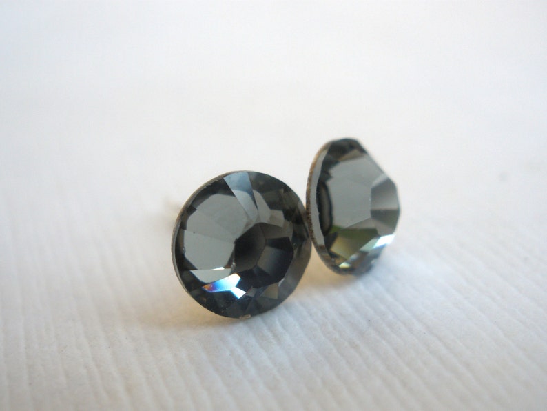 Gray Stud Earrings, Crystal Earrings, Silver Post Studs, Swarovski Crystal, Black Diamond Color, Charcoal, Weddings, Bridesmaid Earrings image 2