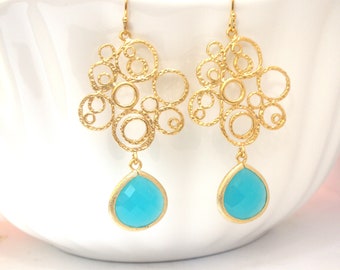 Aqua Blue Earrings, Mint Blue Earrings, Aquamarine Earrings, Gold Aqua Earrings, Wedding Jewelry, Bridesmaid Earrings, Bridesmaid Gifts