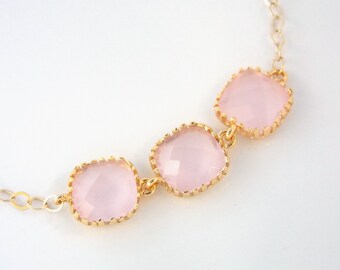 Rosa Armband, Glasarmband, Eis rosa, Goldarmband, Gold gefüllt, rosa, Hochzeitsschmuck, Brautjungfern Armband, Brautjungfer Geschenke