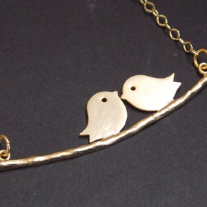 Bird Necklace, Gold Bird Necklace, Two Birds on Branch, Gold Twig, Sparrows Necklace, Matte, Cute Sweet Birdies, Gold Necklace, Friend Gift