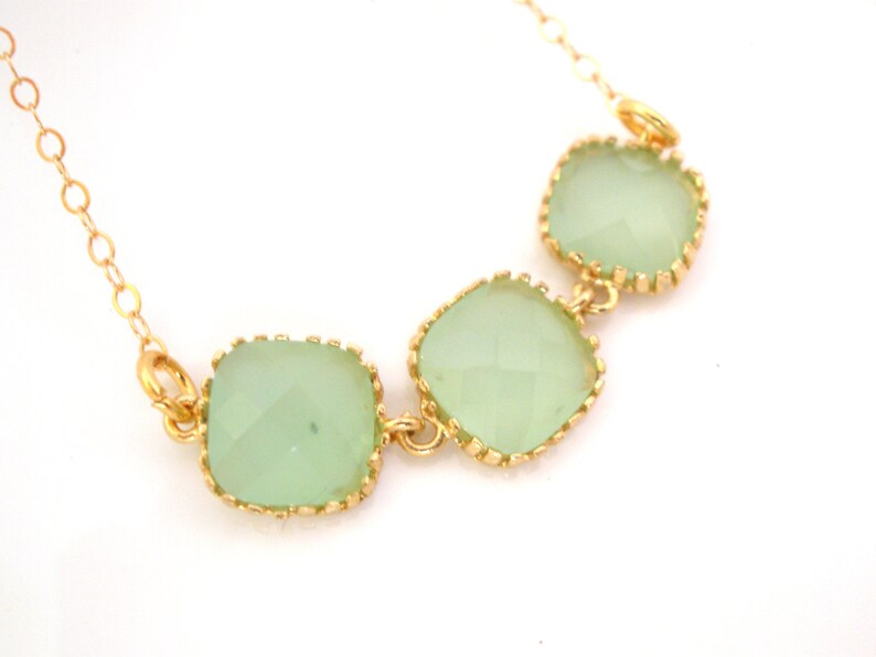 Mint Necklace Gold Green Necklace Bridesmaid Jewelry Etsy