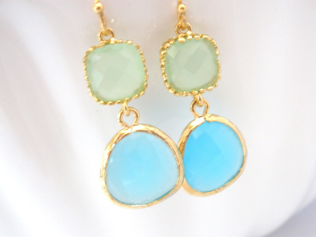 Blue Earrings, Green Earrings, Aqua, Aquamarine, Gold Mint Earrings ...