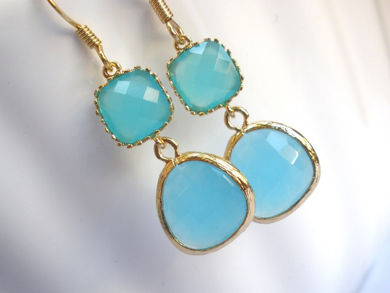 Blue Earrings Aqua Blue Earrings, Gold Earrings, Mint Earrings, Turquoise, Bridesmaid Earrings, Bridesmaid Jewelry, Bridal, Bridesmaid Gifts image 1