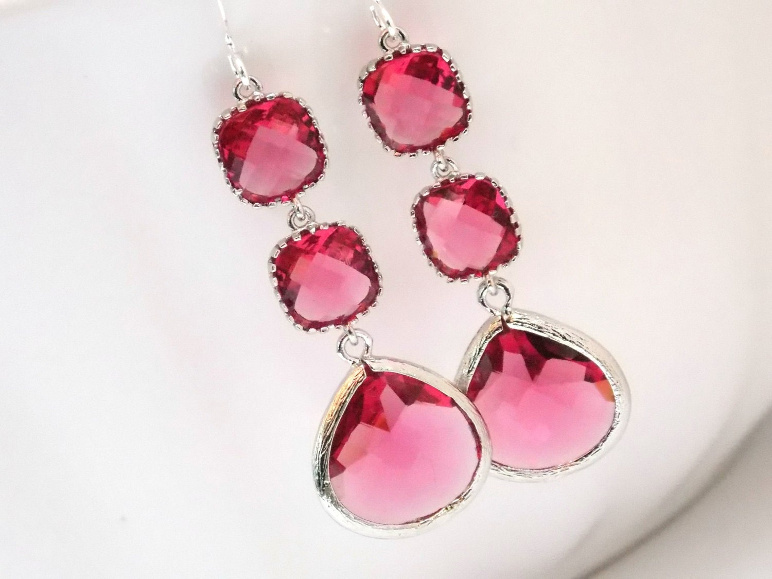 Eugenia Mela Floral Embroidered Earrings, Fuchsia