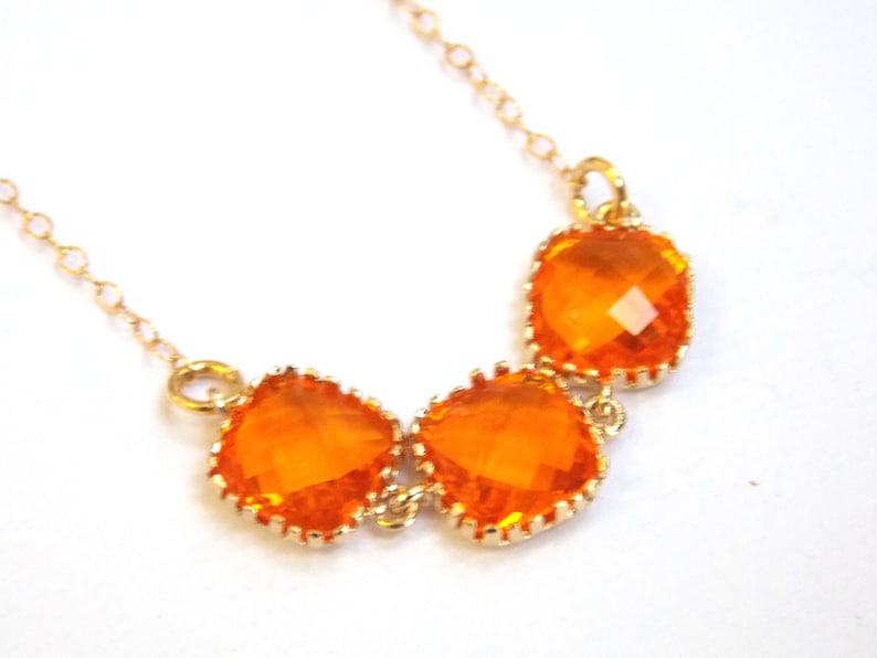 Orange Necklace Glass Necklace Gold Orange Carnelian Gold Etsy