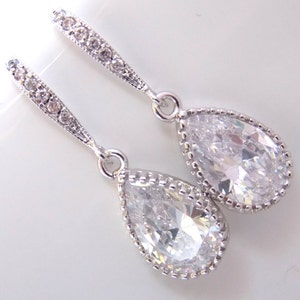 Wedding Jewelry, Glass Earrings, Crystal Earrings, Clear, Silver, Bridesmaid Earrings, Bride Earrings, Bridal Earrings, Bridesmaid Gifts
