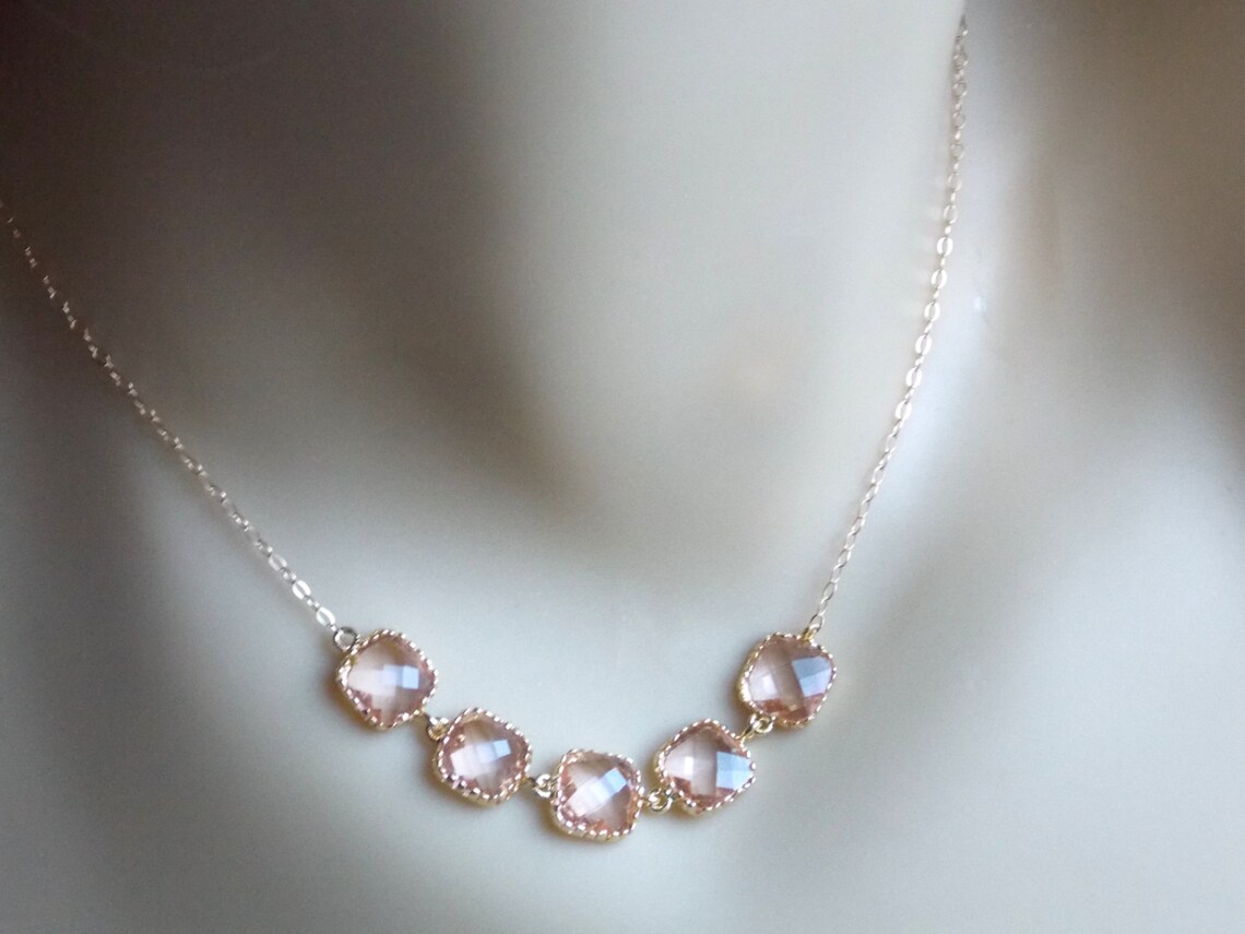 Peach Necklace Gold Champagne Necklace Beige Glass Etsy