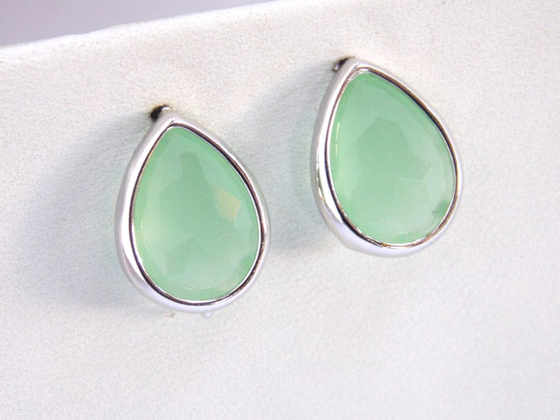 Mint Geen Earrings, Glass Earrings, Stud Earrings, Post Earrings, Silver, Bridesmaid Earrings, Bridal Jewelry, Bridesmaid Gifts image 1