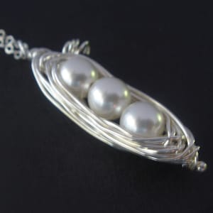 Sterling Silver Peapod Necklace, Sterling Silver Necklace, Pea Pod, Peas in a Pod Necklace, Mother&#39;s Necklace, Mothers Jewelry, Wire Wrapped