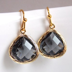 Gray Earrings, Glass Earrings, Charcoal, Gold Earrings, Grey, Silver, Bridesmaid Earrings, Bridal Earrings Jewelry, Bridesmaid Gifts
