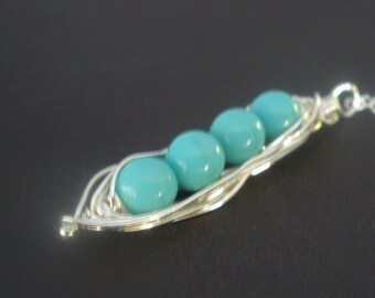 Peapod Necklace, Sterling Silver Necklace, Pea Pod, Four Peas in a Pod Necklace, Mother's Necklace, Pea Necklace, Mother's Jewelry
