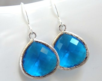 Blue Earrings, Sapphire Earrings, Glass Earrings, Silver Earrings, Bridesmaid Earrings, Bridal Earrings, Bridesmaid Gifts
