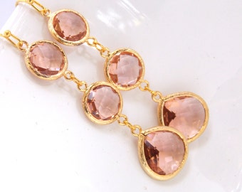 Gold Peach Earrings, Peach Jewelry, Champagne Earrings, Glass, Bridesmaid Jewelry, Wedding Jewelry, Bridesmaid Earrings, Bridesmaid Gifts