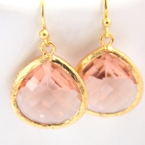 Peach Earrings, Glass Earrings, Coral, Champagne, blush, Bridesmaid Jewelry, Gold, Bridesmaid Earrings, Bridal Jewelry, Bridesmaid Gifts