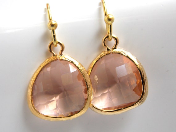 Peach Earrings, Blush Earrings, Gold, Champagne, Bridesmaid  Peach Bridesmaid Earrings - Blush Bridesmaid Earrings - Peach Gold Earrings - We main image 2
