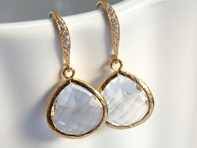 Clear Earrings Bridesmaid Earrings Wedding Jewelry Glass Earrings Bridal Earrings Bridesmaid Gifts Crystal Gold Bride Earrings