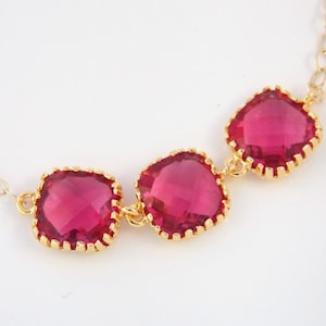Fuschia Bracelet, Glass Bracelet, Gold Bracelet, Gold Filled, Fuchsia, Dark Pink, Wedding Jewelry, Bridesmaids Bracelet, Bridesmaid Gifts