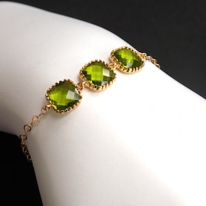 Groene armband, glazen armband, gouden armband, Apple Green, Goud gevulde armband, bruiloft sieraden, bruidsmeisjes Armband, Bruidsmeisje Geschenken