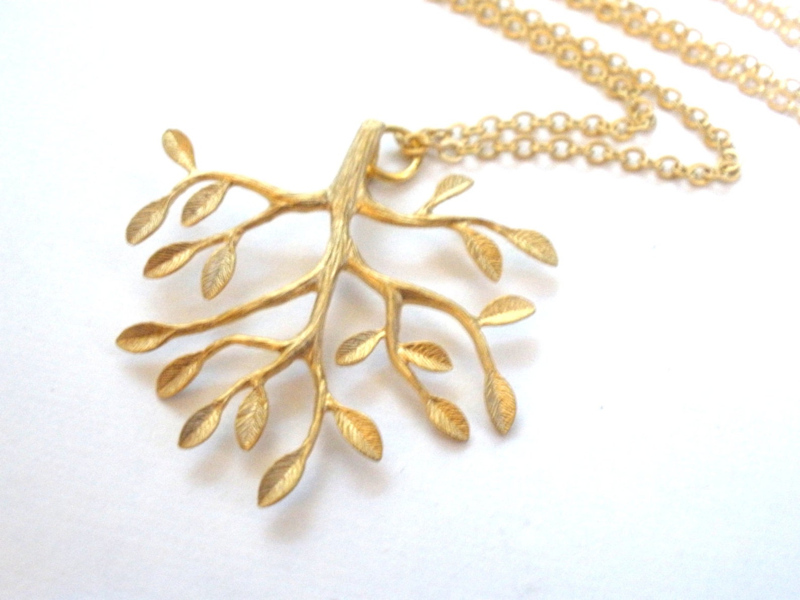 Leaf Necklace, Tree Necklace, Matte Gold Leaves Necklace, Branch ...