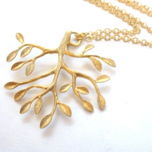Leaf Necklace, Tree Necklace, Matte Gold Leaves Necklace, Branch Necklace, Tree of Life Necklace, Gold Necklace, Gold Tree Pendant, Nature