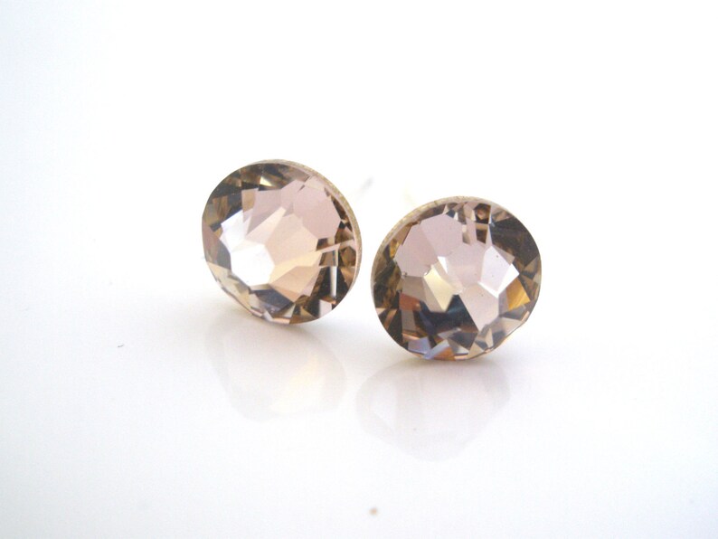 Swarovski Crystal Stud Earrings, Crystal Earrings, Pink Earrings, Pink Studs, Antique Pink, Bridesmaid Gifts, Bridesmaid Earrings image 1