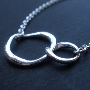 Double Circle Necklace, Two Circle Ring Pendant, Matte Silver, Eternity Love Circle Silver Necklace, Double Link, Birthday Gift