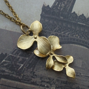 Orchid Flower Necklace, Gold Finished, Gold Orchid Pendant, Gold Flower Necklace, Bridesmaid Gifts, Bridesmaid Necklace, Bridesmaid Jewelry