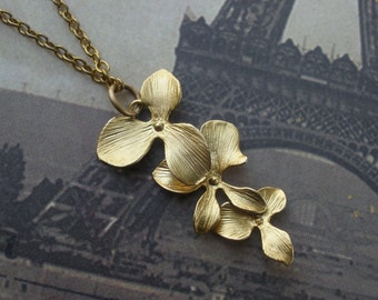 Orchid Flower Necklace, Gold Finished, Gold Orchid Pendant, Gold Flower Necklace, Bridesmaid Gifts, Bridesmaid Necklace, Bridesmaid Jewelry
