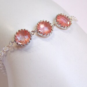 Coral Bracelet, Sterling Silver Bracelet, Peach, Glass, Champagne, Wedding Jewelry, Bridal Jewelry, Bridesmaids Bracelet, Bridesmaid Gifts