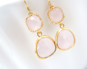 Pink Earrings, Gold, Pale Pink, Soft Pink, Ice Pink, Light Pink, Dusty Pink Wedding Bridesmaid Jewelry, Bridesmaid Earrings, Bridesmaid Gift