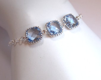 Blue Bracelet, Aquamarine Bracelet, Periwinkle, Glass, Dusty Blue, Sterling Silver, Wedding Jewelry, Bridesmaids Bracelet, Bridesmaid Gifts