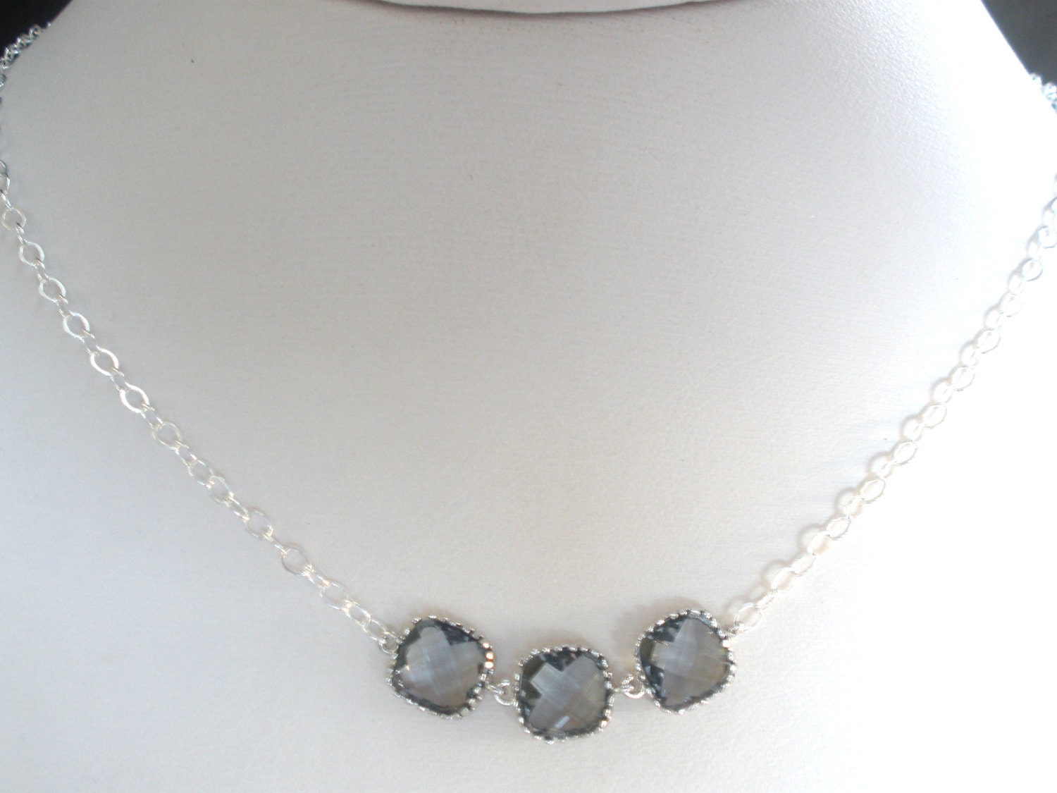 Gray Necklace Grey Necklace Silver Gray Pendant Sterling Etsy